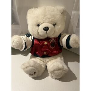 Vintage Team Santa Teddy Bear Plush 1998 Christmas Holiday Bomber Jacket 19"